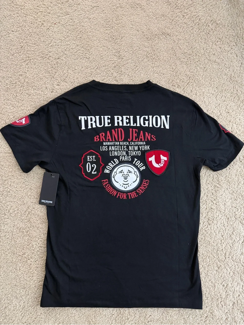 True Religion Black & Red Back Logo Patch Short Sleeve Tee
